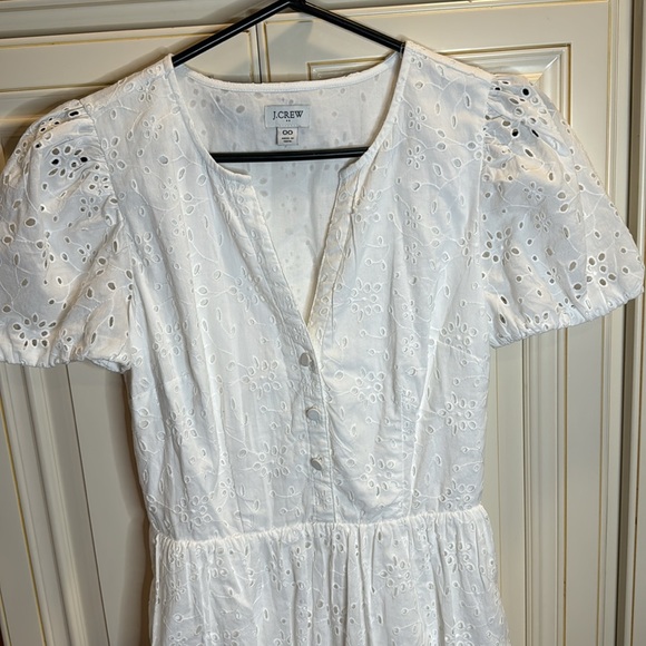 J Crew white eyelet long puff sleeve dress- fully lined- size 00 - Picture 2 of 10